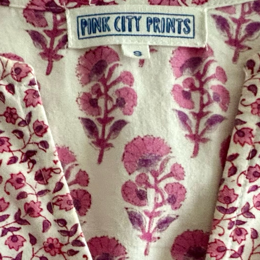 Pink City Prints Hand Block Print Cotton Maxi Dress Magenta Floral Boho Small - Picture 6 of 6